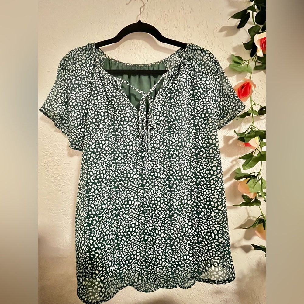 Green and White leopard print chiffon blouse